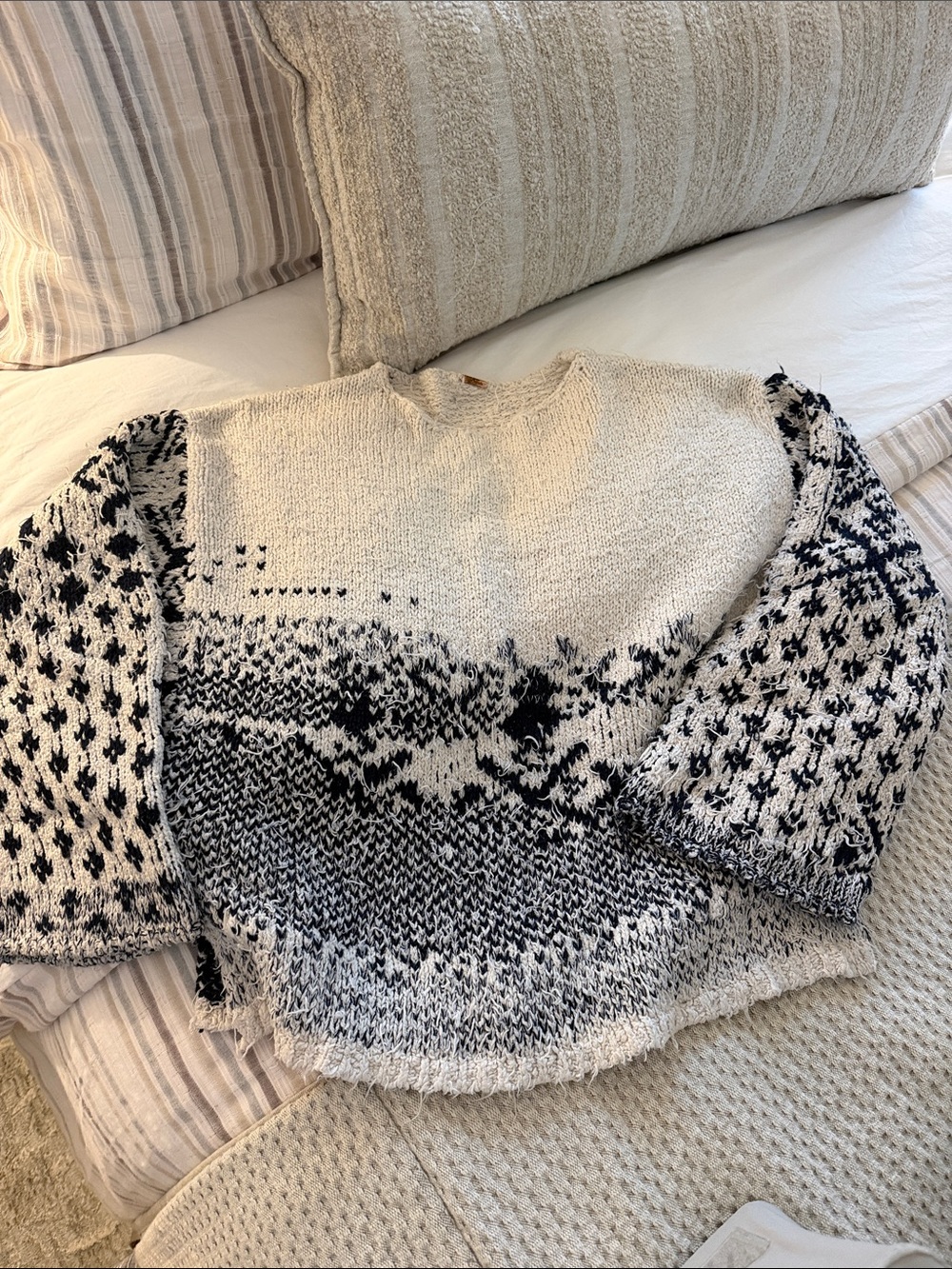 FREE PEOPLE Cozy Black & Cream Oversized Sweater